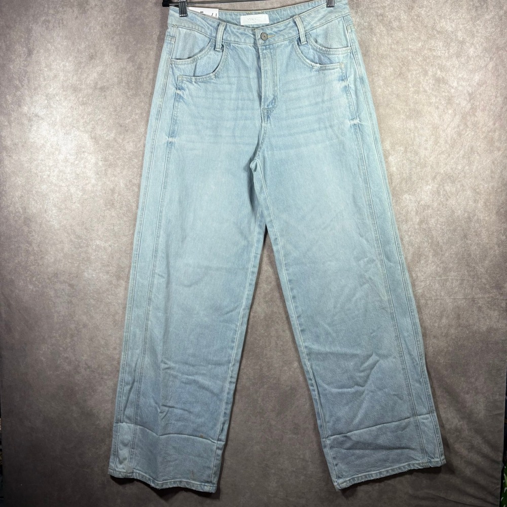 Vervet Jeans Womens 29 Light Blue Kris Baggy Wide Cuffing Season Seam Detail NEW